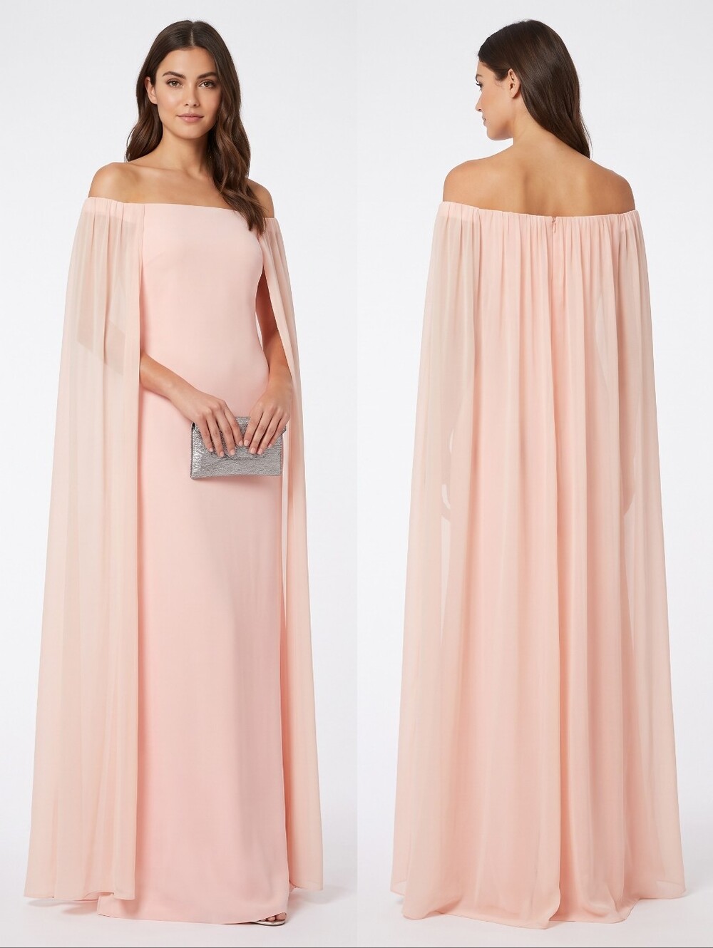 Genny Made in Italy Off Shoulder Light Pink Cape Princess Prom Wedding Gown NWT